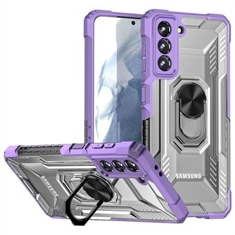 RUGGED SHIELD Anti-fall Skydd Hård PC + Mjuk TPU telefonfodral Ring Kickstand Cover för Samsung Galaxy S21 + 5G