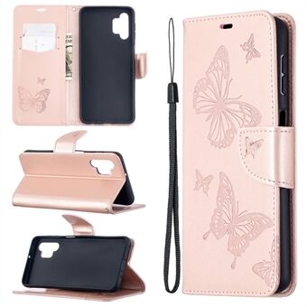 För Samsung Galaxy A32 5G Imprint Butterflies Wallet Stand Flip Leather Phone Shell