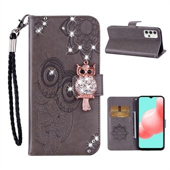 Owl Imprint Rhinestone Decor Wallet Läderfodral till Samsung Galaxy A32 5G Stand Shell