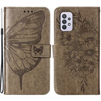 Imprint Butterfly Flower Pattern Plånboksställ Stand till Samsung Galaxy A32 5G