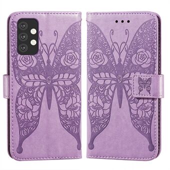 För Samsung Galaxy A32 5G Imprinted Rose Flower fjärilar Mönster Läder Stand Case