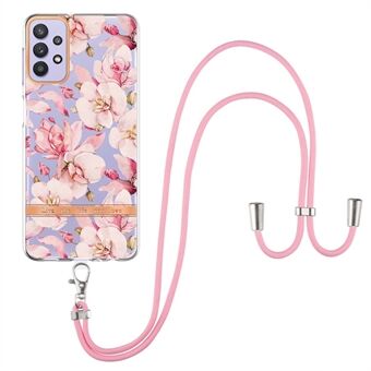 För Samsung Galaxy A32 5G / M32 5G YB IMD-9 Series Galvanisering Snyggt blommönster IMD-fodral Mjukt TPU Stötsäkert telefonfodral med halsband