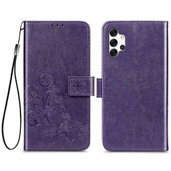 Clover Pattern Imprinting Leather Case for Samsung Galaxy A32 5G, Wallet Stand Design Full Protection Leather Phone Shell with Strap