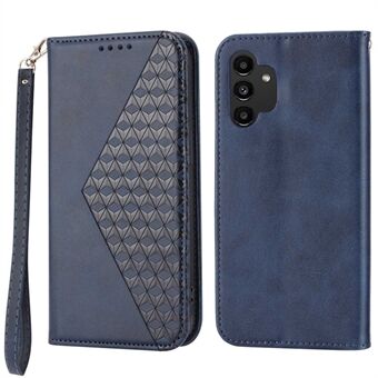 För Samsung Galaxy A32 5G / M32 5G Stötsäker Stand Plånboksställ Telefonfodral PU-läderpräglat Rhombus Skyddande telefonfodral med rem