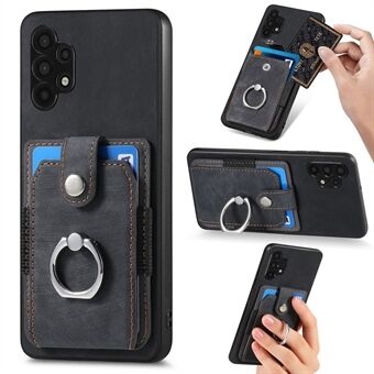 Telefonfodral för Samsung Galaxy A32 5G / M32 5G Ring Kickstand PU Läderbelagd PC+TPU-kortplatsskydd