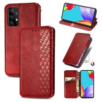 Fashionabla autoabsorberade Rhombus Texture PU-läderplånboksfodral för Samsung Galaxy A52 4G/5G / A52s 5G