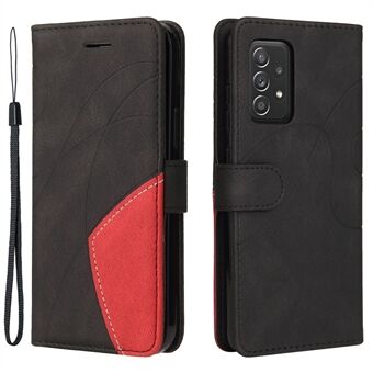 KT Leather Series-1 Stand Feature Handledsrem Tvåfärgad skarvningsstil PU-läder Flip Wallet Telefonfodral Folioskal för Samsung Galaxy A52 4G/5G / A52s 5G