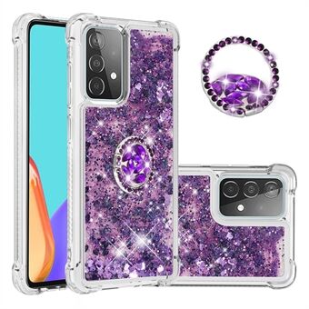 Quicksand Glitter Flödande Flytande Telefonfodral Roterande Ring Hållare Kickstand Design Fallsäkert TPU-skal för Samsung Galaxy A52 4G/5G/A52s 5G