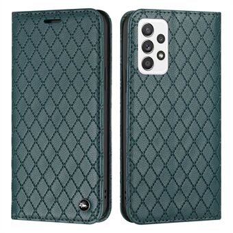 För Samsung Galaxy A52 4G / 5G / A52s 5G RFID-blockerande telefonfodral, magnetiskt autoabsorberad Litchi Texture PU Läder Bumpsäkert Rhombus Prägling Mobiltelefonfodral med Stand