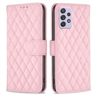 BINFEN-FÄRG För Samsung Galaxy A52 4G / 5G / A52s 5G PU-läderskal, BF Style-14 plånboksfodral med plånbok med tryckt Rhombus Matt Stand