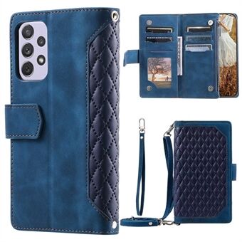 005 Style For Samsung Galaxy A52 4G / 5G / A52s 5G, Rhombus Texture PU Stand Telefonfodral Dragkedja Ficka Plånboksstil Skal med rem