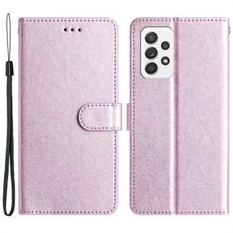 För Samsung Galaxy A52 4G / 5G / A52s 5G PU Läder Flip Stand Cover Silk Texture Telefonplånboksfodral med handrem