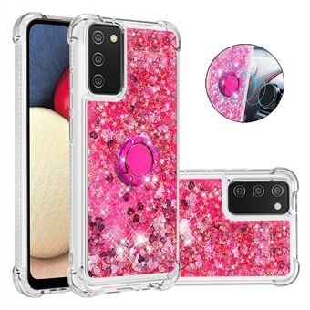 Shockproof Glitter Sequins Quicksand TPU Phone Protective Shell with Rhinestone Ring Kickstand for Samsung Galaxy A02s (EU Version) / (US Version)