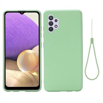 Välskyddat Solid Color Flytande Silikon Telefon Skyddsskal med rem för Samsung Galaxy A32 4G