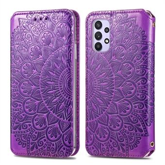 Mandala Flower Imprinted Autoabsorberat PU-läderfodral Stand Plånboksfodral för Samsung Galaxy A32 4G (EU-version)