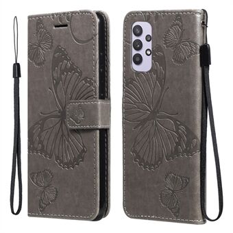 KT Imprinting Flower Series-2 Imprint Butterfly Wallet Läderfodral för Samsung Galaxy A32 4G