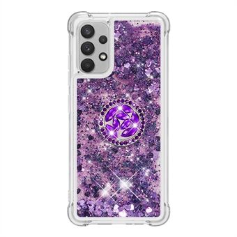 Glitter Liquid Sparkle Flytande Shiny Quicksand Finger Ring Kickstand Klart mjukt TPU-fodral för Samsung Galaxy A32 4G (EU-version)