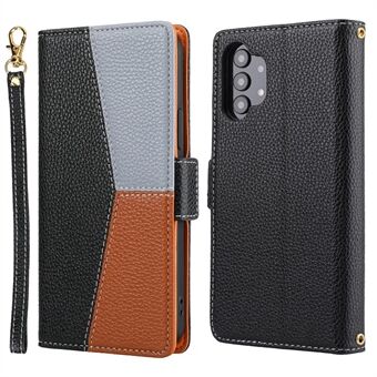 Stand Visa Funktion Litchi Texture Läder Splicing Flip Wallet-fodral med rem för Samsung Galaxy A32 4G (EU-version)