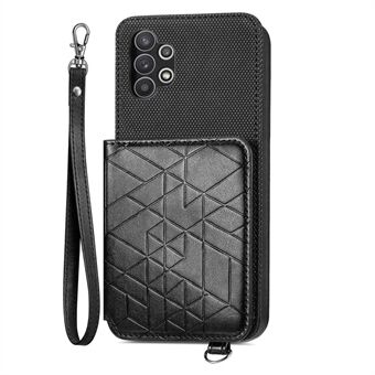 Telefonfodral med rem för Samsung Galaxy A32 4G (EU-version), Kickstand PU Läder + TPU Geometry Plånboksfodral