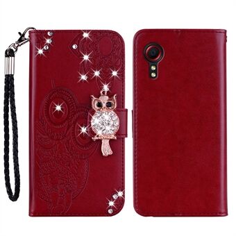 Owl Imprint Rhinestone Decor Wallet Läderfodral till Samsung Galaxy Xcover 5