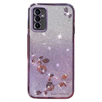 För Samsung Galaxy A82 5G Gradient Glitter Powder TPU skal Rhinestone Dekor Blommönster Telefonskal