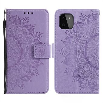 Märkt Mandala Flower Wallet Design Läderfodral med rem för Samsung Galaxy A22 5G (EU-version)