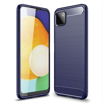 För Samsung Galaxy A22 5G (EU-version) Anti- Scratch TPU Skyddsfodral Anti-Fingerprint Kolfiber Borstad telefonskal