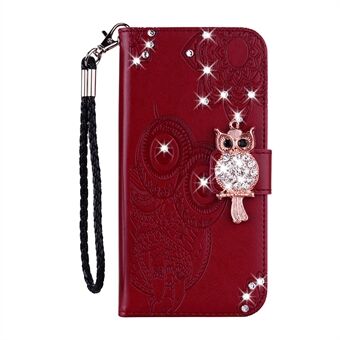 Owl Imprint Rhinestone Decor Lädertelefonskal till Samsung Galaxy A22 5G (EU-version)