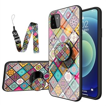 Färgglada tryckta glas + PC + TPU Hybrid telefonfodral med stödrem för Samsung Galaxy A22 5G (EU-version)