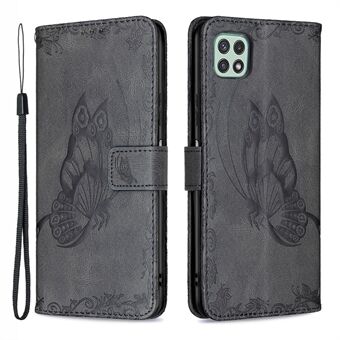 Imprint Butterfly Flower Wallet Lädertelefonfodral med Stand för Samsung Galaxy A22 5G (EU-version)