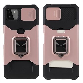 Kamera Slider Ring Kickstand Design Hybrid telefonfodral Skal med korthållare för Samsung Galaxy A22 5G (EU-version)