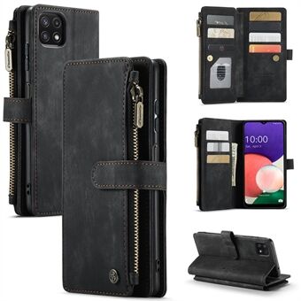 CASEME C30-serien för Samsung Galaxy A22 5G (EU-version) Stand Anti-kollision PU-läder Telefonfodral Dragkedja Plånbok Telefonfodral