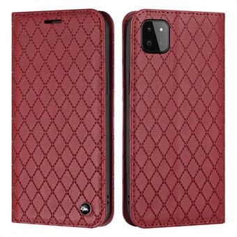 För Samsung Galaxy A22 5G (EU-version) RFID-blockerande telefonfodral, magnetiskt autoabsorberad Litchi-textur PU-läder Rhombus Fulltäckande mobiltelefonfodral med Stand