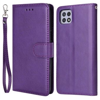 För Samsung Galaxy A22 5G (EU-version) KT Leather Series-3 Enfärgad PU-läderfodral Löstagbart 2-i-1 telefonställ Stand med rem