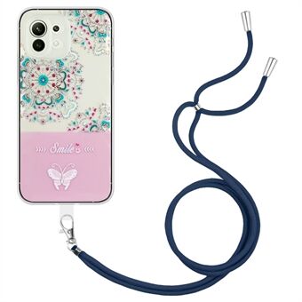 För Samsung Galaxy A22 5G (EU-version) Präglat lackerat fjärilsmönster Slim Case Mjukt TPU stötdämpande skydd med lanyard