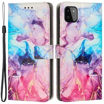 För Samsung Galaxy A22 5G (EU-version) Marmormönsterutskrift PU-lädertelefon Stötsäkert fodral Magnetlås Flip Stand Plånboksfodral