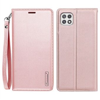 HANMAN Minor Series för Samsung Galaxy A22 5G (EU-version) Stötsäker PU-läder plånboksfodral Vikbart Stand Mobilfodral