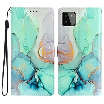 För Samsung Galaxy A22 5G (EU-version) PU-läder Magnetisk stängningsmönster Utskrift Telefonfodral Stand Funktion Plånboksstil Flip-fodral med rem