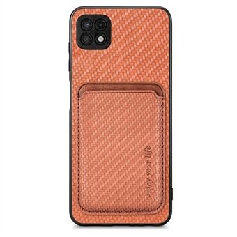 För Samsung Galaxy A22 5G (EU-version) korthållare Design Löstagbart 2-i-1 magnetiskt telefonfodral Kolfiberstruktur PU-läder + TPU + PC-skyddsfodral