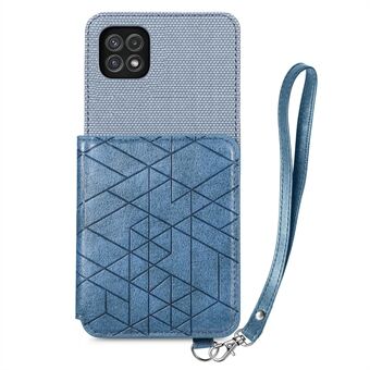 För Samsung Galaxy A22 5G (EU-version) Anti-dropp telefonfodral Kickstand PU Läder + TPU Geometry plånboksfodral med rem