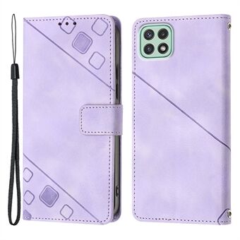 För Samsung Galaxy A22 5G (EU-version) PT005 YB Imprinting Series-6 Skin Touch Phone Cover Stand Telefon Läderfodral