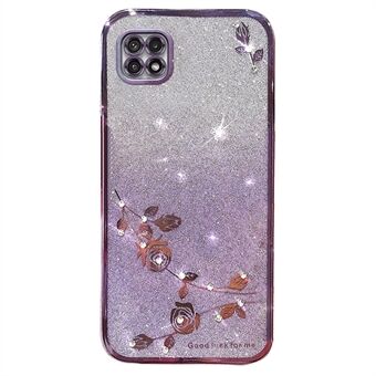 För Samsung Galaxy A22 5G (EU-version) Anti-fading Gradient Glitter Powder TPU Cover Strassdekor Blommönsterfodral