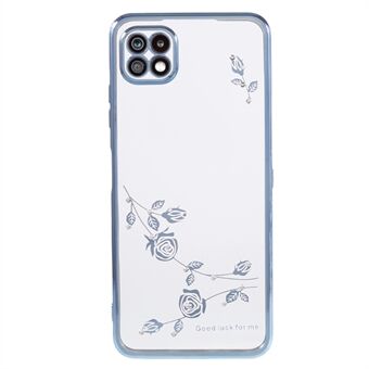 För Samsung Galaxy A22 5G (EU-version) telefonskal med blommönster galvaniseringsskydd Rhinestone Decor TPU telefonfodral