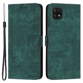 För Samsung Galaxy A22 5G (EU-version) Plånbokstelefonfodral Skin-Touch Lines Imprinted PU-läderfodral