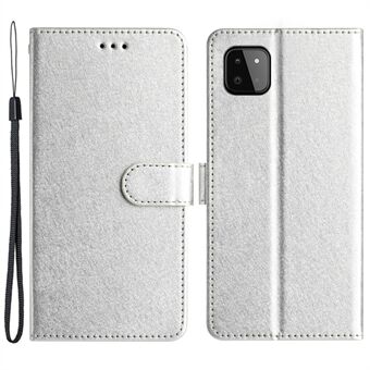 Telefonplånbok för Samsung Galaxy A22 5G (EU-version) PU- Stand Handrem Silk Texture Flip-fodral