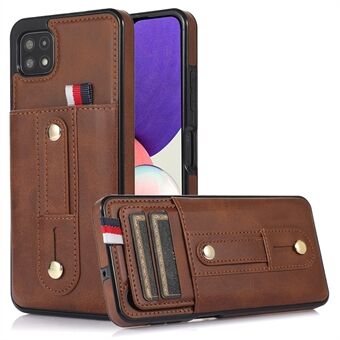 Bakfodral för Samsung Galaxy A22 5G (EU-version), Kickstand-korthållare Retro PU-läderbelagd TPU-telefonskal