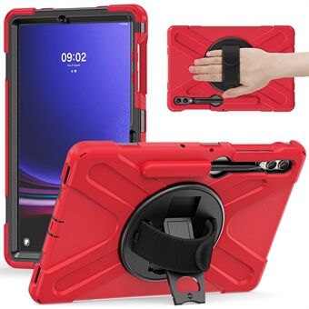 För Samsung Galaxy Tab S7+ / S8+ / S9+ / S7 FE handledsremplånboksfodral Anti-scratch PC+Silicone stödfodral.