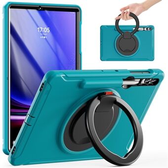 För Samsung Galaxy Tab S7+ T970 / Tab S7 FE T730 / Tab S8+ X800 / Tab S9+ X810 fodral i hårdplast och TPU med roterbar stöd för surfplatta och pennhållare.