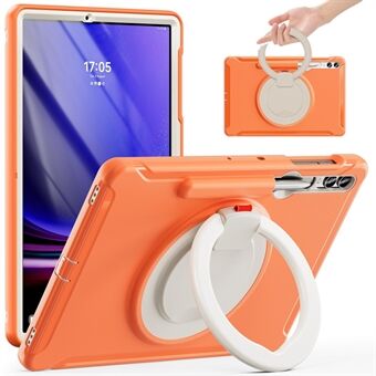 För Samsung Galaxy Tab S7+ T970 / Tab S7 FE T730 / Tab S8+ X800 / Tab S9+ X810 fodral i PC+TPU med snurrbar stödplatta och pennhållare.