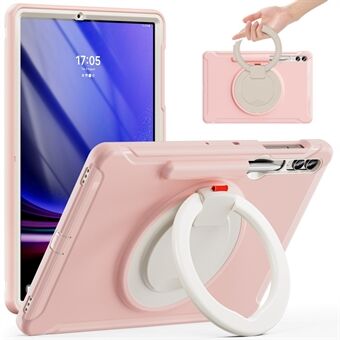 För Samsung Galaxy Tab S7+ T970 / Tab S7 FE T730 / Tab S8+ X800 / Tab S9+ X810 skal PC+TPU roterande kickstand surfplatta fodral med pennhållare.